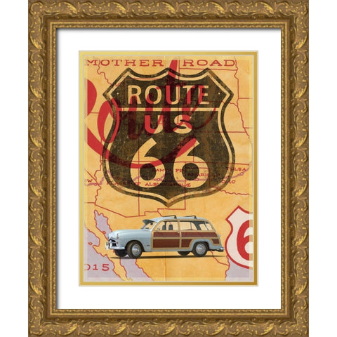 Route 66 Vintage Postcard Gold Ornate Wood Framed Art Print with Double Matting by Fielding, Edward M.
