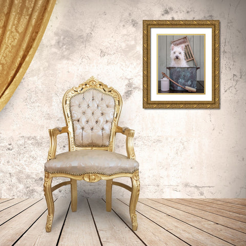 Washing the Dog Gold Ornate Wood Framed Art Print with Double Matting by Fielding, Edward M.