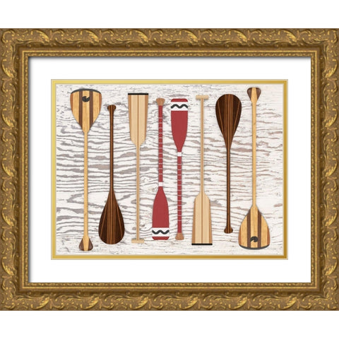 Canoe, Paddles and Oar Gold Ornate Wood Framed Art Print with Double Matting by Fielding, Edward M.
