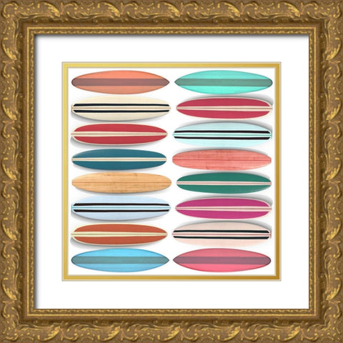Surfboard Pattern Gold Ornate Wood Framed Art Print with Double Matting by Fielding, Edward M.