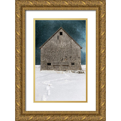 Old Barn Gold Ornate Wood Framed Art Print with Double Matting by Fielding, Edward M.