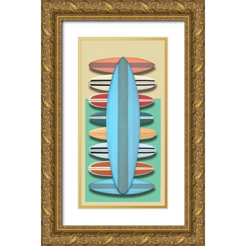Surfboards - Red Gold Ornate Wood Framed Art Print with Double Matting by Fielding, Edward M.