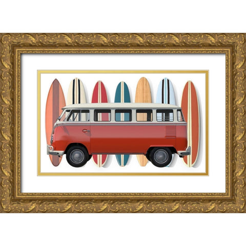 Surfer Van Gold Ornate Wood Framed Art Print with Double Matting by Fielding, Edward M.