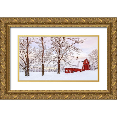 Winter Arrives Gold Ornate Wood Framed Art Print with Double Matting by Fielding, Edward M.