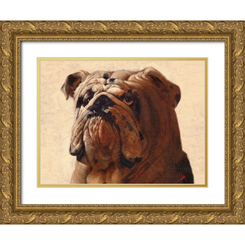 Bulldog Gold Ornate Wood Framed Art Print with Double Matting by Fluharty, Thomas