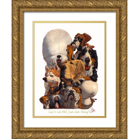 Cant We All Just Get Along Gold Ornate Wood Framed Art Print with Double Matting by Fluharty, Thomas