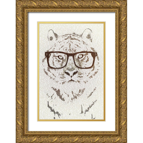Hipster Tiger Gold Ornate Wood Framed Art Print with Double Matting by Flores, Paula Belle