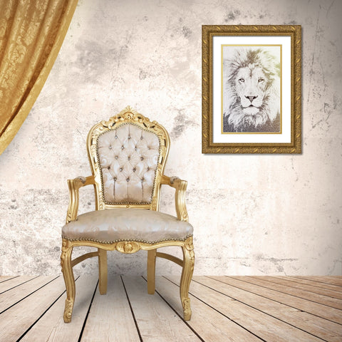 Lion Gold Ornate Wood Framed Art Print with Double Matting by Flores, Paula Belle