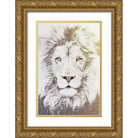 Lion Gold Ornate Wood Framed Art Print with Double Matting by Flores, Paula Belle