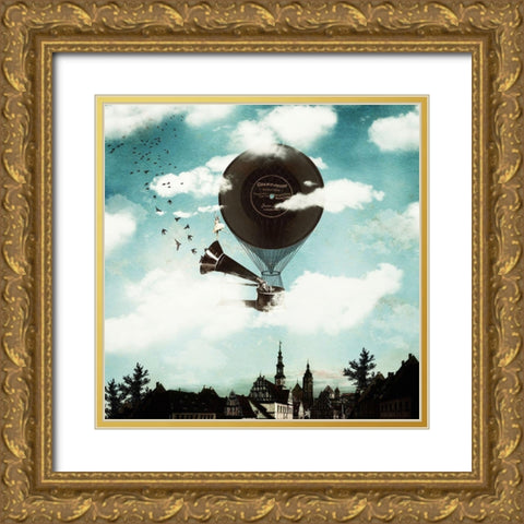 The Travelling Ballerina Gold Ornate Wood Framed Art Print with Double Matting by Flores, Paula Belle