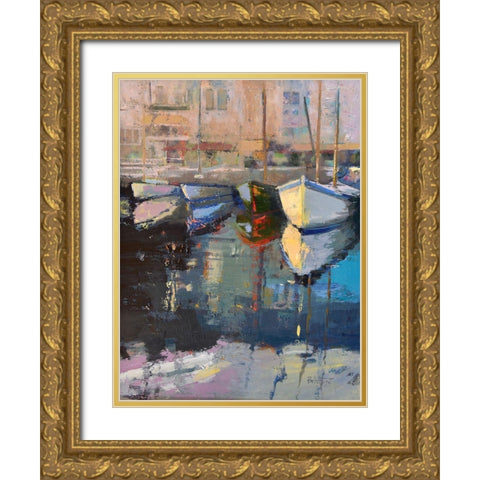 Valencia Boats Gold Ornate Wood Framed Art Print with Double Matting by Forst, Beth A.