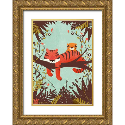 Sleeping Tiger Gold Ornate Wood Framed Art Print with Double Matting by Fleck, Jay