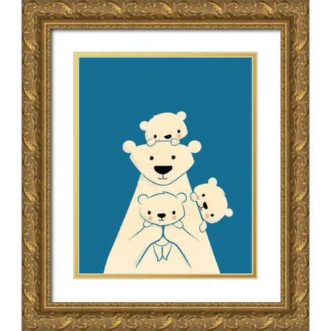 Papa Bear Gold Ornate Wood Framed Art Print with Double Matting by Fleck, Jay