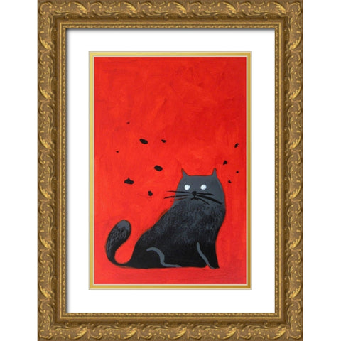 Stray Black Cat Gold Ornate Wood Framed Art Print with Double Matting by Filiuta, Robert