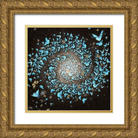 Butterfly Galaxy Gold Ornate Wood Framed Art Print with Double Matting by Flores, Paula Belle