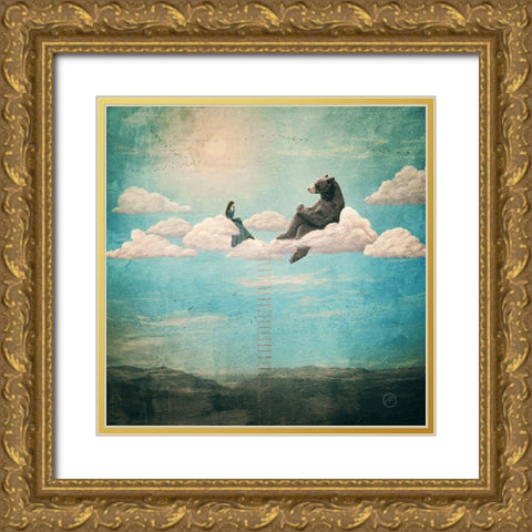 Tea Time With Ala The Bear Gold Ornate Wood Framed Art Print with Double Matting by Flores, Paula Belle