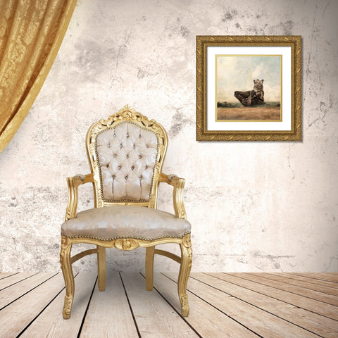 Yo, The Yoga Bear Gold Ornate Wood Framed Art Print with Double Matting by Flores, Paula Belle