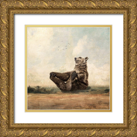 Yo, The Yoga Bear Gold Ornate Wood Framed Art Print with Double Matting by Flores, Paula Belle