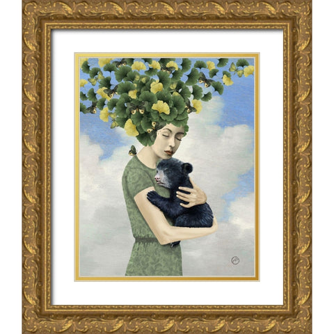 You Are Safe - Bear Gold Ornate Wood Framed Art Print with Double Matting by Flores, Paula Belle