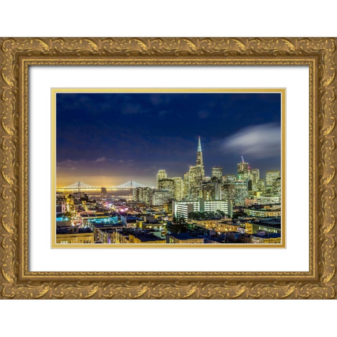 San Francisco Holiday Lights Gold Ornate Wood Framed Art Print with Double Matting by Gordon, Dave