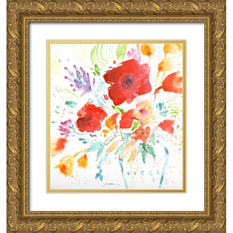 Bright Bouquet Gold Ornate Wood Framed Art Print with Double Matting by Golden, Sheila