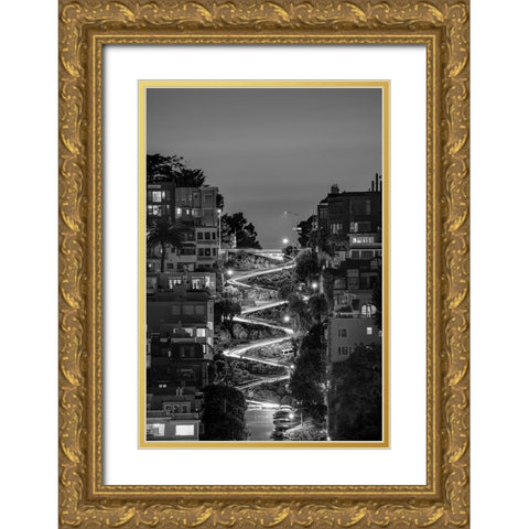 Lombard Street BW Gold Ornate Wood Framed Art Print with Double Matting by Getty, Bruce