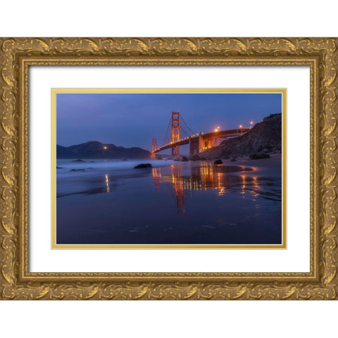 Reflection Marshall Beach Gold Ornate Wood Framed Art Print with Double Matting by Getty, Bruce