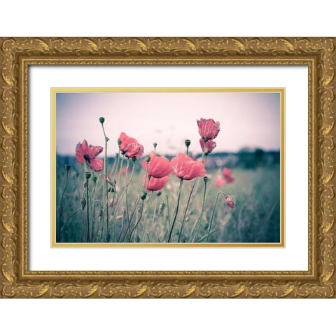Pink Tulips Gold Ornate Wood Framed Art Print with Double Matting by Goncalves, Adelino