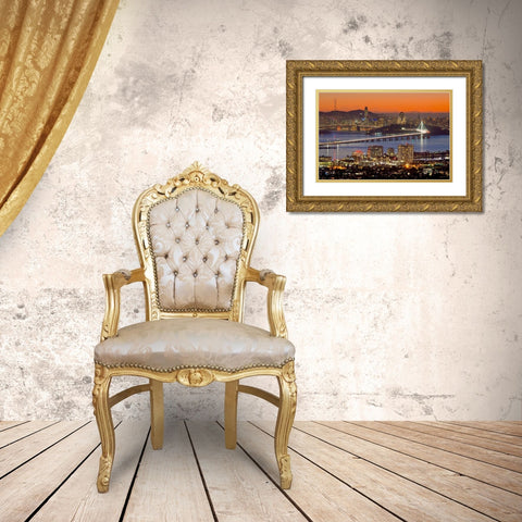 Bay Bridge from Berkeley Gold Ornate Wood Framed Art Print with Double Matting by Gavrilis, John