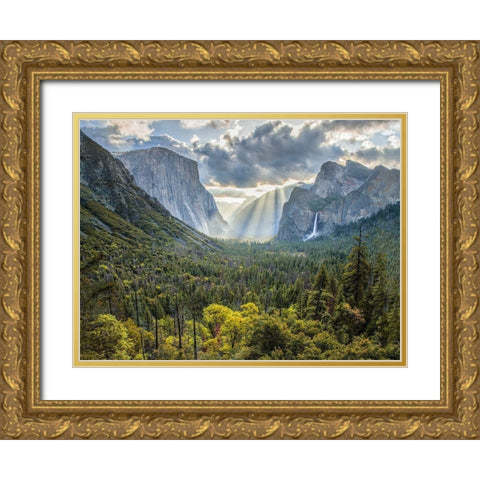 Tunnel View Sun Rays Gold Ornate Wood Framed Art Print with Double Matting by Gavrilis, John