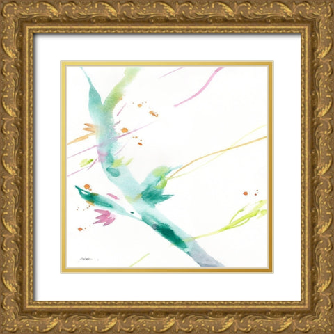 Leaves Of Teal Gold Ornate Wood Framed Art Print with Double Matting by Golden, Sheila