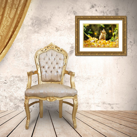 Falling Leaves Fox Gold Ornate Wood Framed Art Print with Double Matting by Grippo-Pike, Carrie Ann