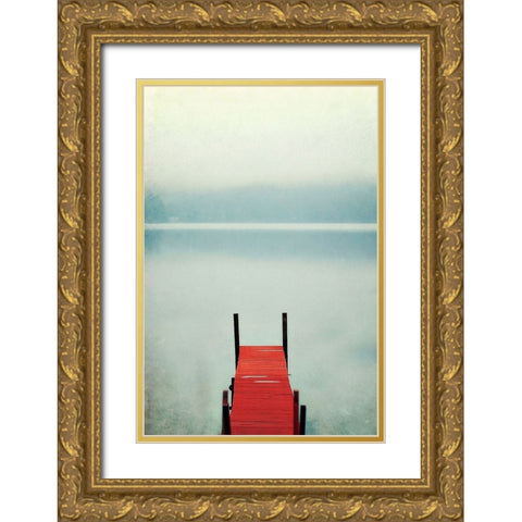Red Boat Dock Gold Ornate Wood Framed Art Print with Double Matting by Grippo-Pike, Carrie Ann