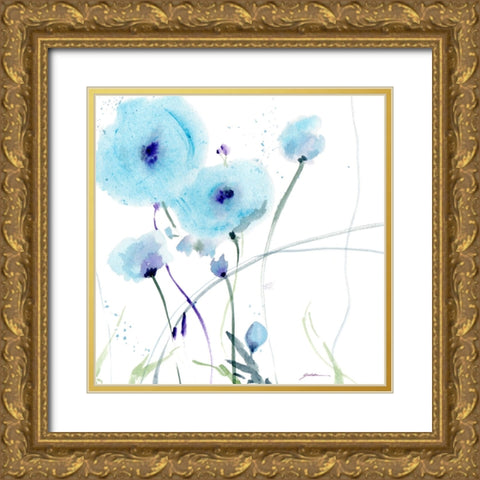 Blues Gold Ornate Wood Framed Art Print with Double Matting by Golden, Sheila