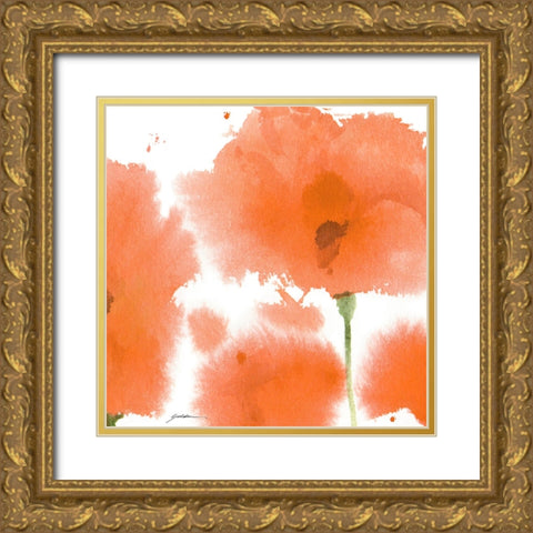 Red Orange Poppies Gold Ornate Wood Framed Art Print with Double Matting by Golden, Sheila