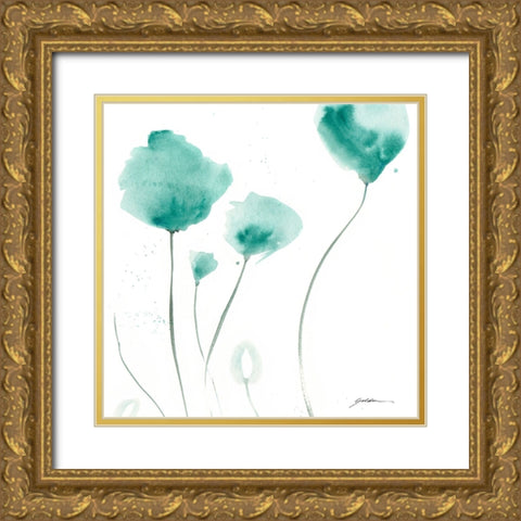 Teal Trio Gold Ornate Wood Framed Art Print with Double Matting by Golden, Sheila