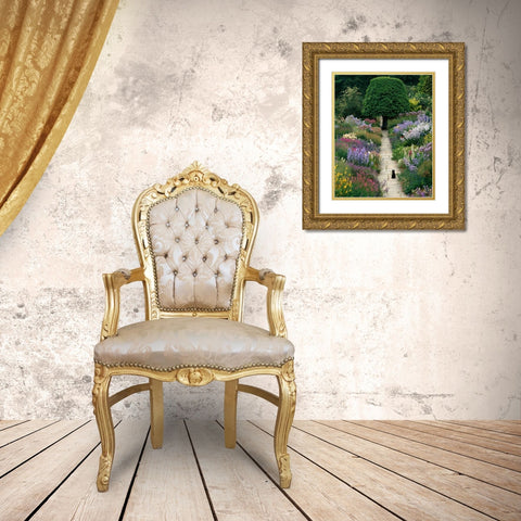 The Garden Cat Gold Ornate Wood Framed Art Print with Double Matting by Gawlowski, Greg