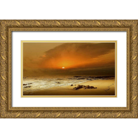 The Beach Gold Ornate Wood Framed Art Print with Double Matting by Goncalves, Adelino