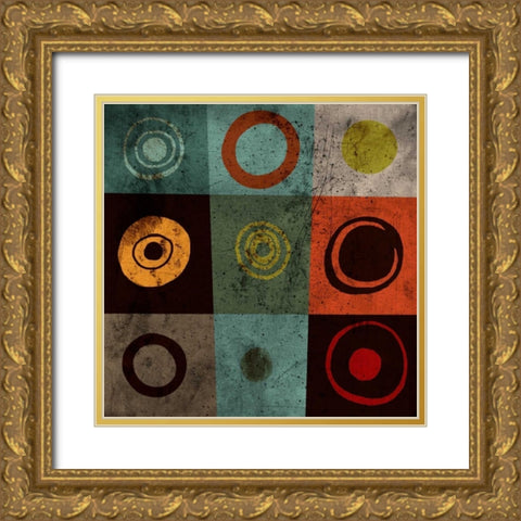 Tiles Circles Gold Ornate Wood Framed Art Print with Double Matting by GraphINC