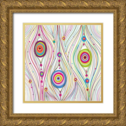 Peacock Feathers Gold Ornate Wood Framed Art Print with Double Matting by GraphINC Studio