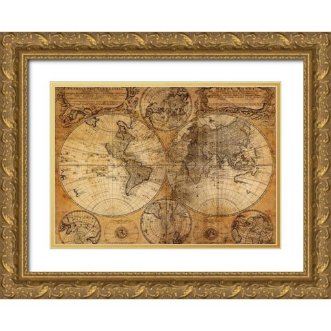 Vintage Map Gold Ornate Wood Framed Art Print with Double Matting by GraphINC Studio
