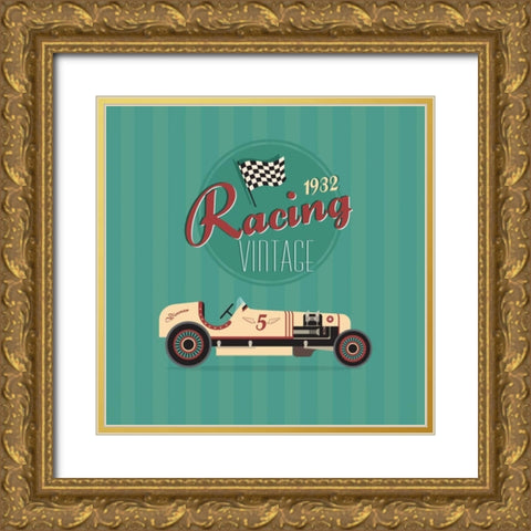 Vintage Racing 2 Gold Ornate Wood Framed Art Print with Double Matting by GraphINC Studio
