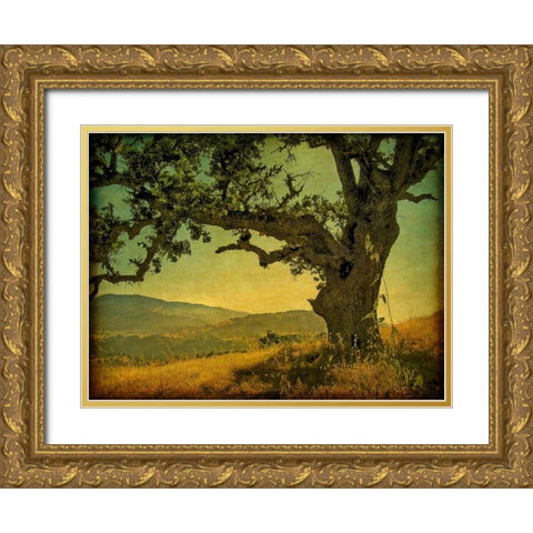Blue Oak Hilltop Gold Ornate Wood Framed Art Print with Double Matting by Guion, William