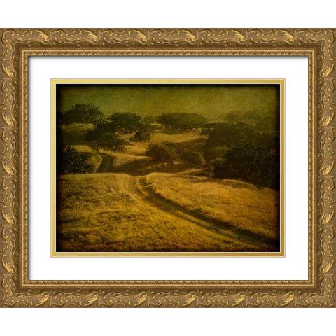 Ranch Road and Oak Savannah Gold Ornate Wood Framed Art Print with Double Matting by Guion, William