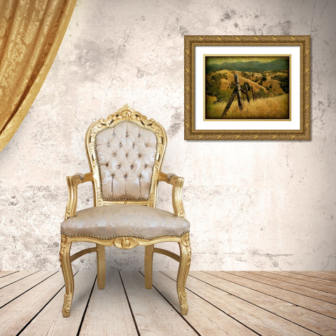 Weathered Ranch Fence Gold Ornate Wood Framed Art Print with Double Matting by Guion, William