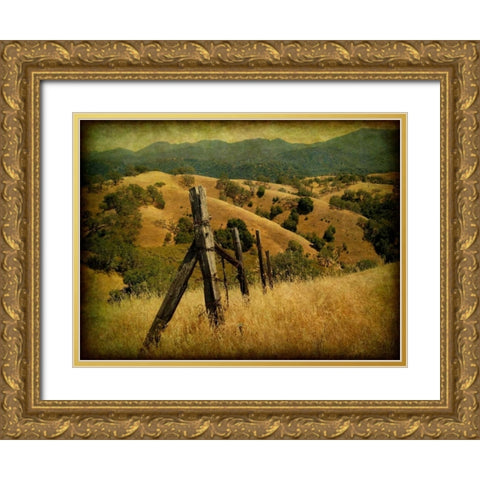 Weathered Ranch Fence Gold Ornate Wood Framed Art Print with Double Matting by Guion, William