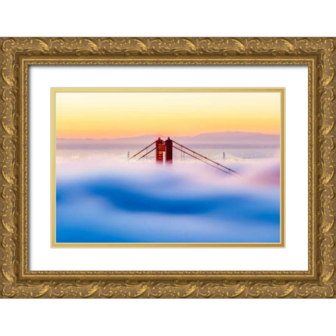Across The Bay Gold Ornate Wood Framed Art Print with Double Matting by Gordon, Dave