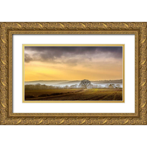 The Farm Gold Ornate Wood Framed Art Print with Double Matting by Goncalves, Adelino