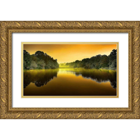 The Lake Gold Ornate Wood Framed Art Print with Double Matting by Goncalves, Adelino