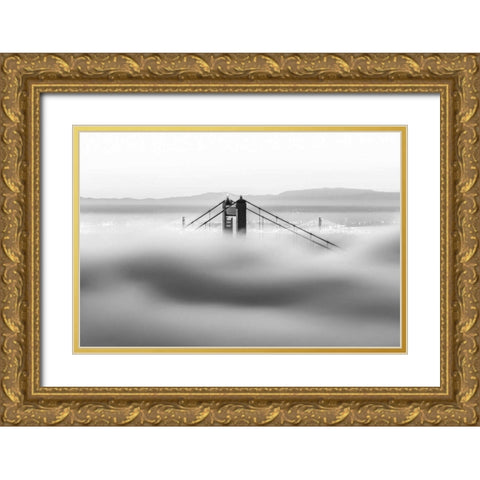 Across the Bay BW Gold Ornate Wood Framed Art Print with Double Matting by Gordon, Dave